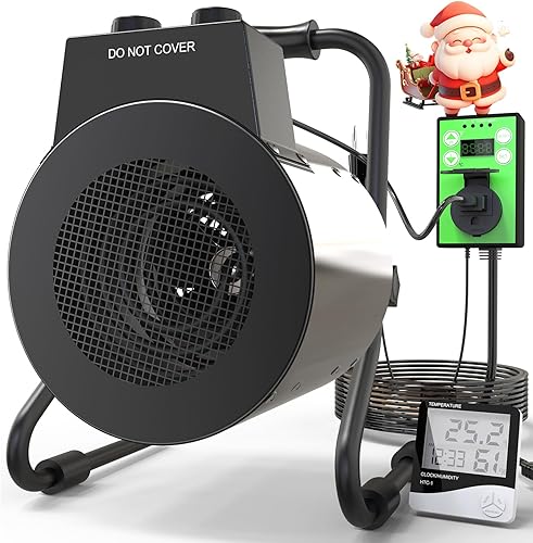 Calentador de invernadero con termostato digital, calentadores exteriores de 1500 W para patio, calentador eléctrico para patio, garaje,