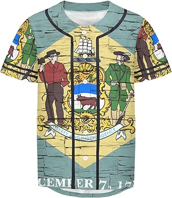 Vnurnrn Delaware State Flag Mens Baseball Button Down Jersey Hipster Hip Hop T Shirts