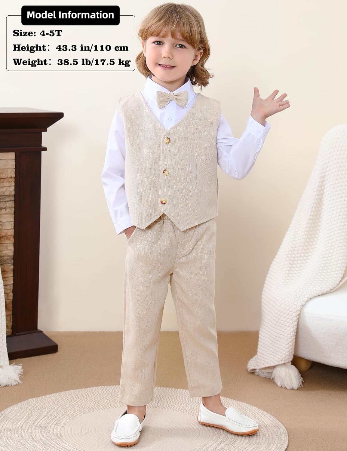 A&J DESIGN 4pcs Baby & Toddler Suit, 12 Months - 5T, Shirt & Pants & Vest & Bow Tie - Image 2