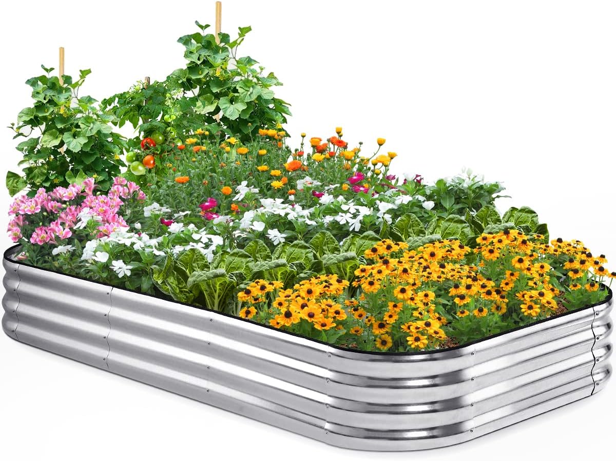 Quictent Galvanized Raised Garden Bed Kit, 8x4x1ft Oval