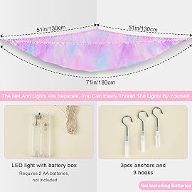 Unicorn Castle Stuffed Animals Net or Hammock Kids Toy Storage Organizer with LED Light Hanging Corner Stuffed Animals Holder Kids Girls Room Decor,Pink-Purple-Yellow,Large (Pack of 1)