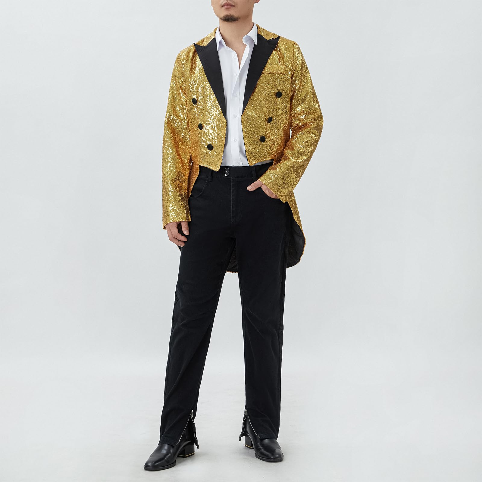 Herren-Smokingjacke mit glänzenden Pailletten, Reverskragen, Button-Down-Blazer, Smoking, Party, Club, Hochzeit, Abschlussball, Schwalbenschwanz-Anzug, Frack