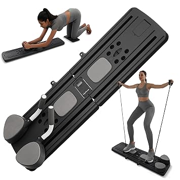 Lifelong Multifunctional Abdominal Plate | AB Core Trainer with Timer | Foldable Pilates Bodyboard with Resistance Rope, Automatic Rebound, and Elbow Support | Home Workout Equipment (Plank Trainer) | Black