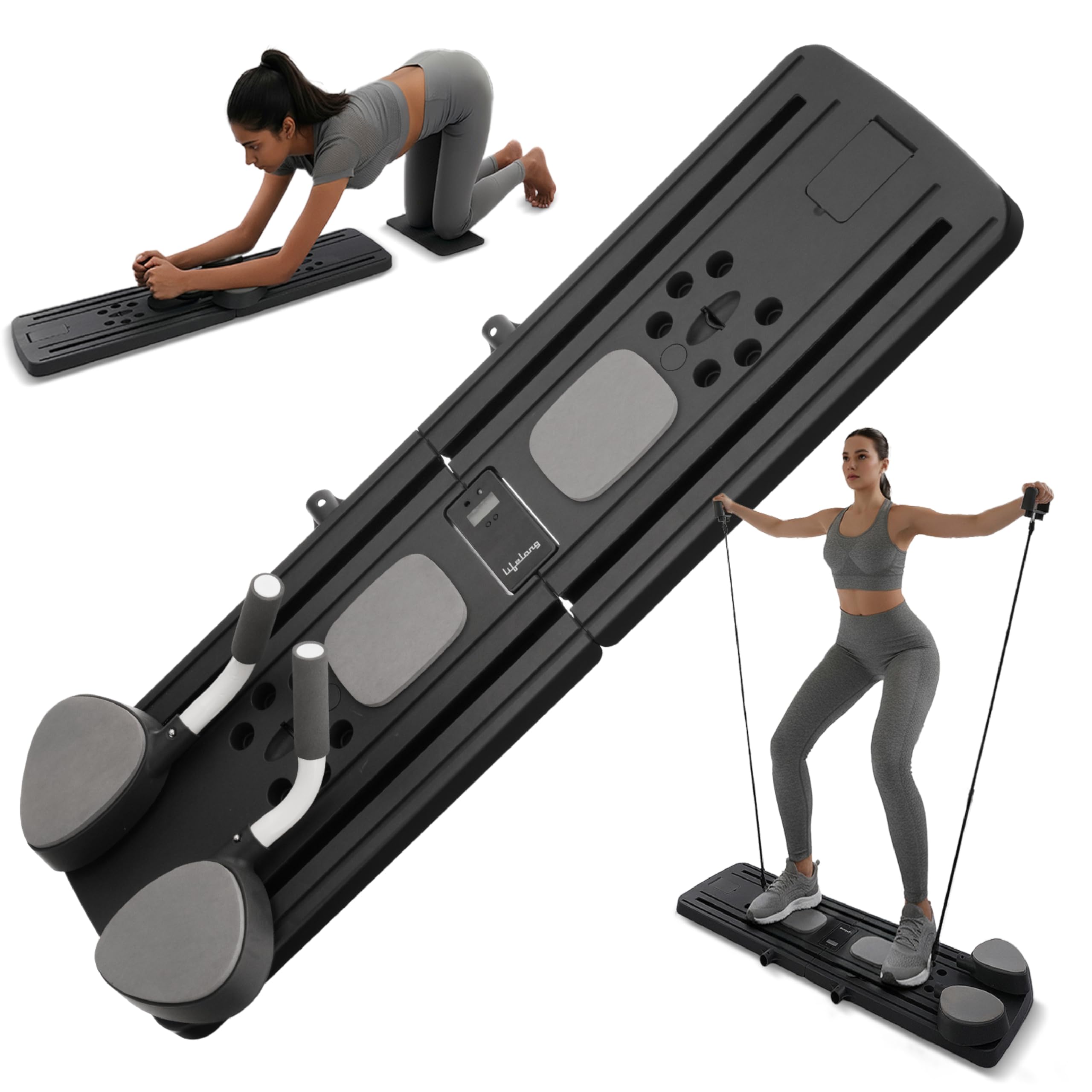 Lifelong Multifunctional Abdominal Plate | AB Core Trainer with Timer | Foldable Pilates Bodyboard with Resistance Rope, Automatic Rebound, and Elbow Support | Home Workout Equipment (Plank Trainer) | Black-image-25