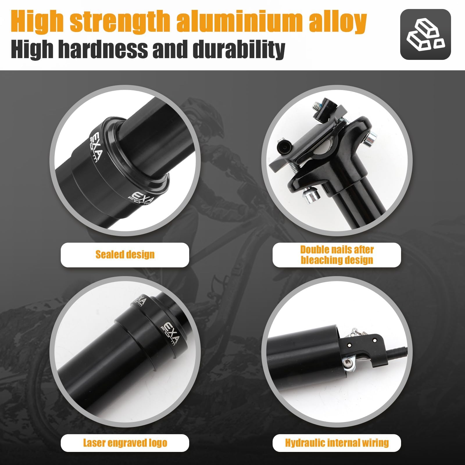 Tige de Selle VTT Suspendue et Telescopique Diamètre 30,9mm/31,6mm,Tube de Selle Amortisseur Hydraulique de Vélo avec Levier à Distance et Kit de Câbles,Débattement 100mm/125mm/150mm