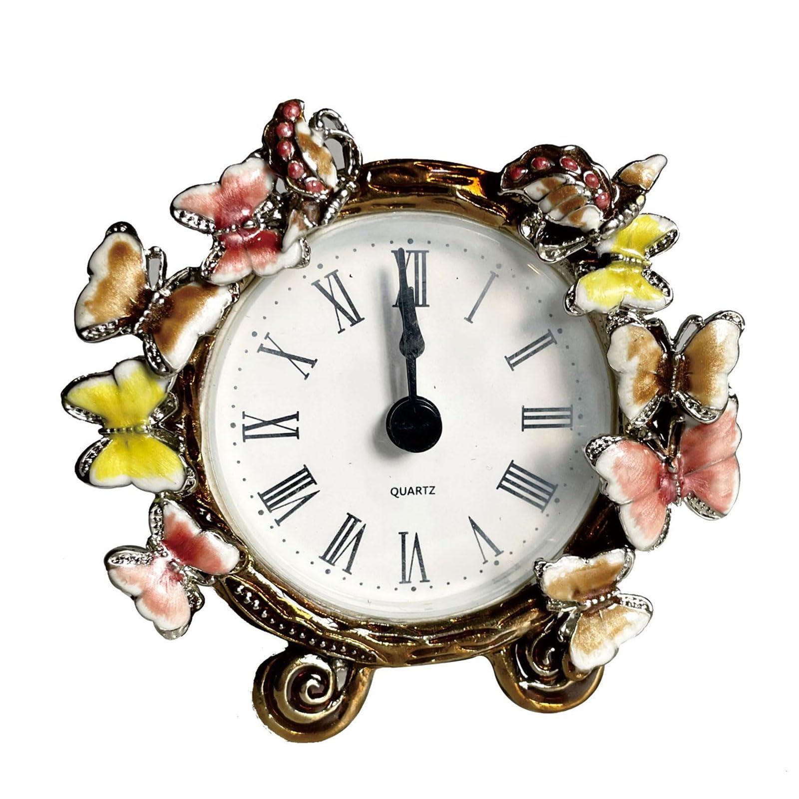 Msioytog Color Metal Clock Quiet Floral Desk Clock in Color, Vintage Elegant Clocks for Home or Decoration Elegant
