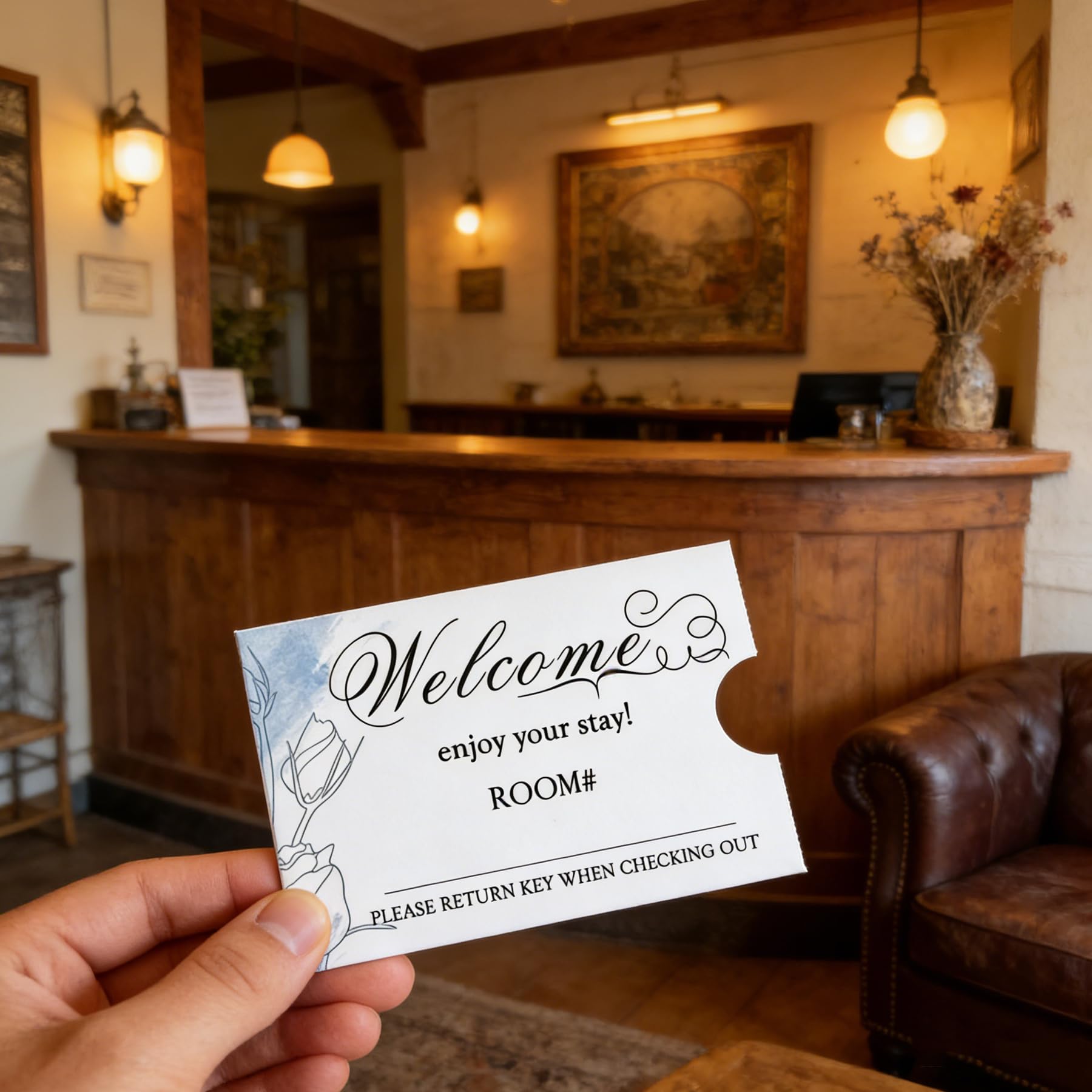 300 Pcs Hotel Key Card Envelopes Delicate Flower Key Card Holder Sleeves Keycard Envelope Welcome Guests Enjoy Your Stay Key Cover for Hotel3.5x2.36 Inch - Image 4