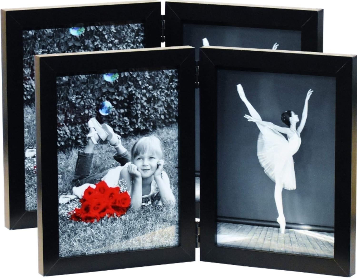 (2Pack) 5x7 Inch Hinged Dual Picture Wood Photo Frames with Glass