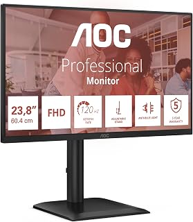 AOC 24E4U 24 Zoll FHD USB Hub Monitor, 120Hz, IPS Panel, 4ms GtG, HDR Mode, Höhenverstellung,Lautsprecher,(1920x1080 HDMI 1x 1.4) Schwarz
