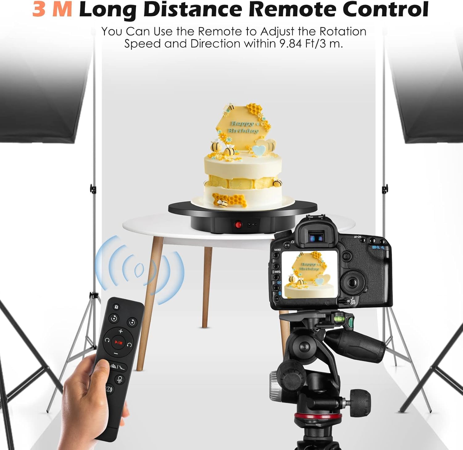 Elektrischer Drehteller, Drehteller Elektrisch 30cm, 100KG Tragkraft, Fernbedienbar, Einstellbare Geschwindigkeit, 5 Hintergrundplatten, Tisch-Drehteller für Produktfotografie und Präsentationen