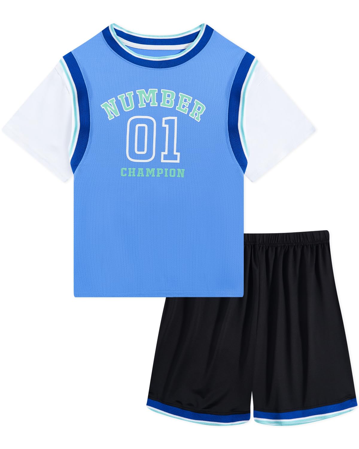 JiAmy Kids Sports Shorts Sets Boys Girls 2 Piece Basketball Jersey Sets Short Sleeve Tops and Shorts Tracksuit