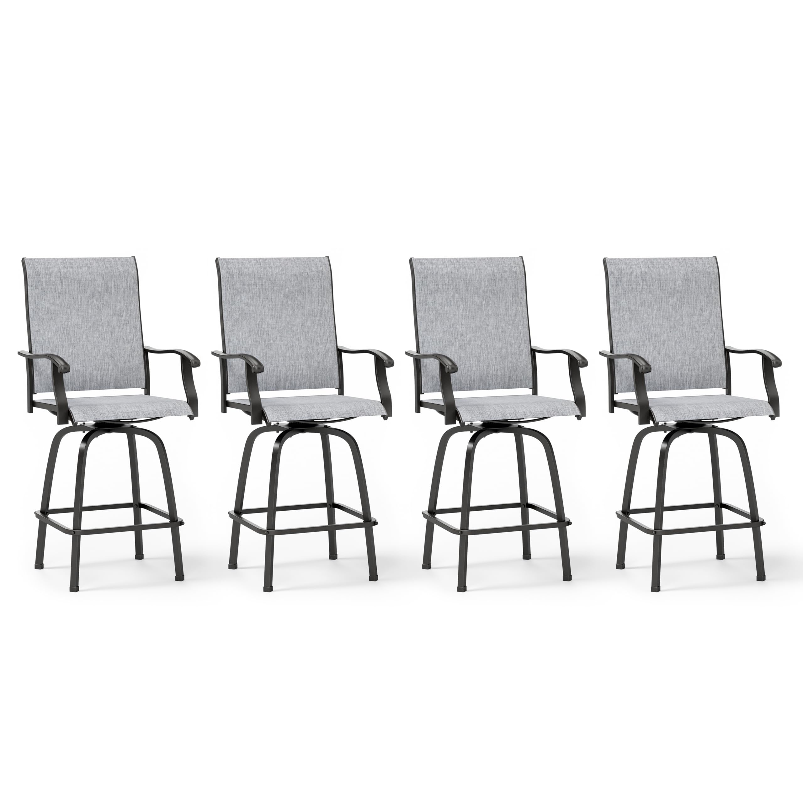 MFSTUDIO Outdoor Swivel Bar Stools Set of 4, Light Grey