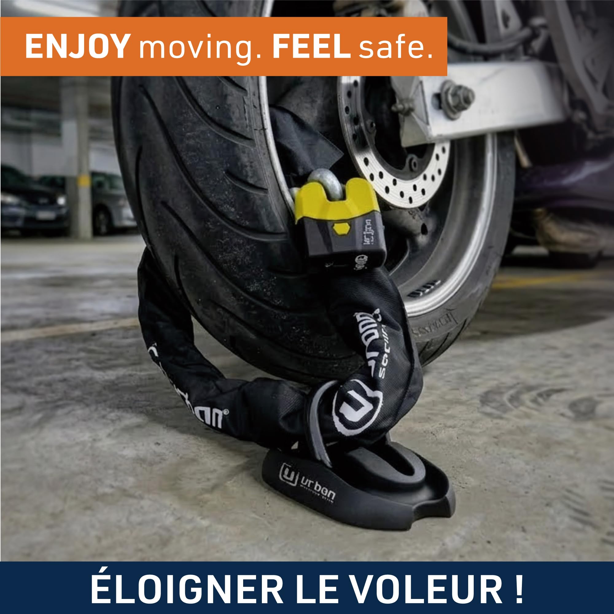 URBAN U8K150 Antivol Moto Chaîne Homologué SRA, Sécurité Maximale Niveau 20, Ø15mm Acier Trempé, Double Verrouillage, Serrure Anti-Crochetage, Fixation Garage, Antivol Vélo Électrique Scooter, 150cm