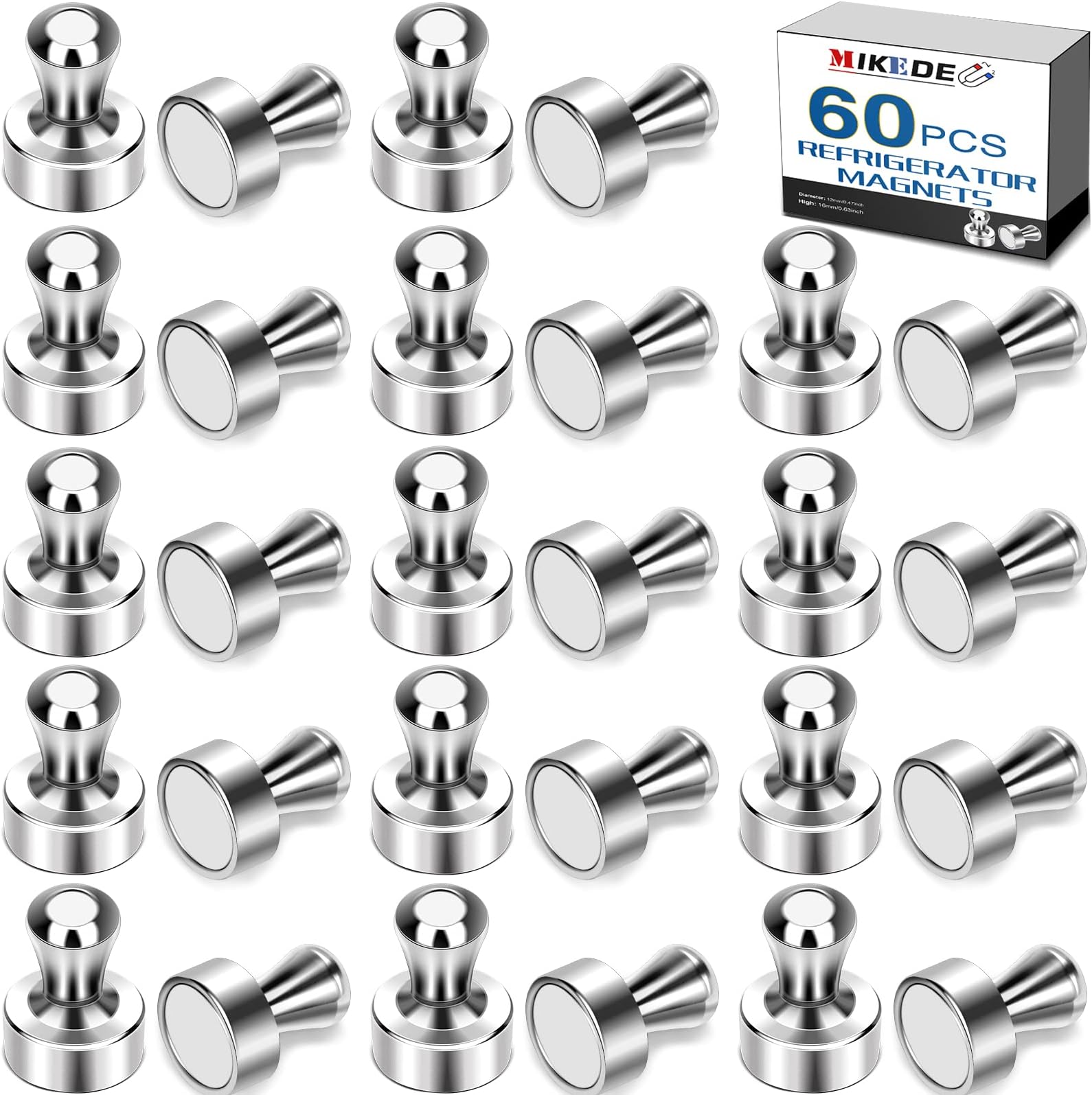 MIKEDE Whiteboard Magnets, 60 Pcs Magnetic Push Pins Strong Magnets for Whiteboard, Small Neodymium Refrigerator Magnets Office, Strong Fridge Perfect for School, Classroom