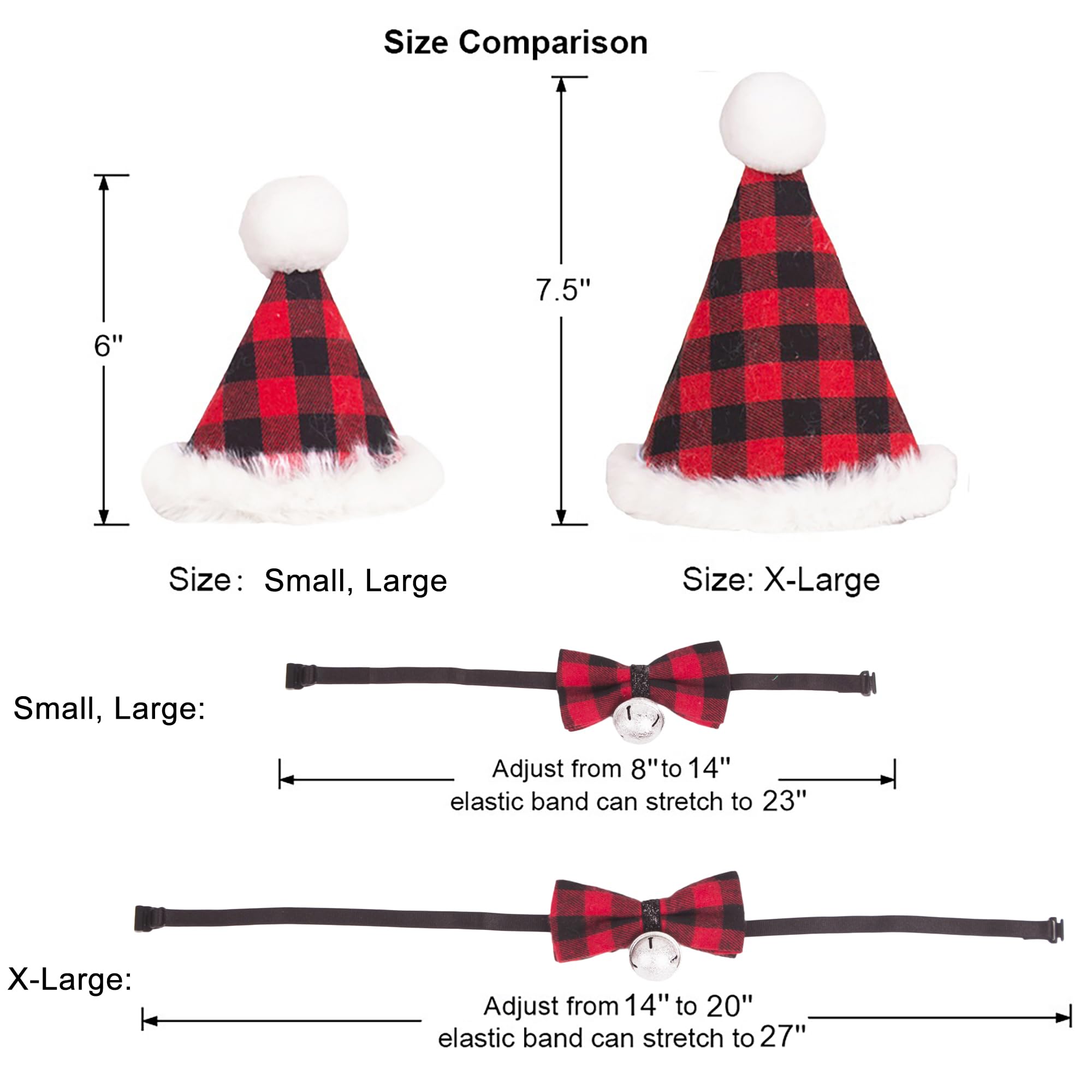 Weihnachts-Hunde-Bandana-Mütze, Fliege, Set – klassisches kariertes Haustier-Schal, Dreieck-Lätzchen, Hunde-Weihnachtskostüm-Dekoration, Zubehör für kleine, Katzen, Haustiere (rot)