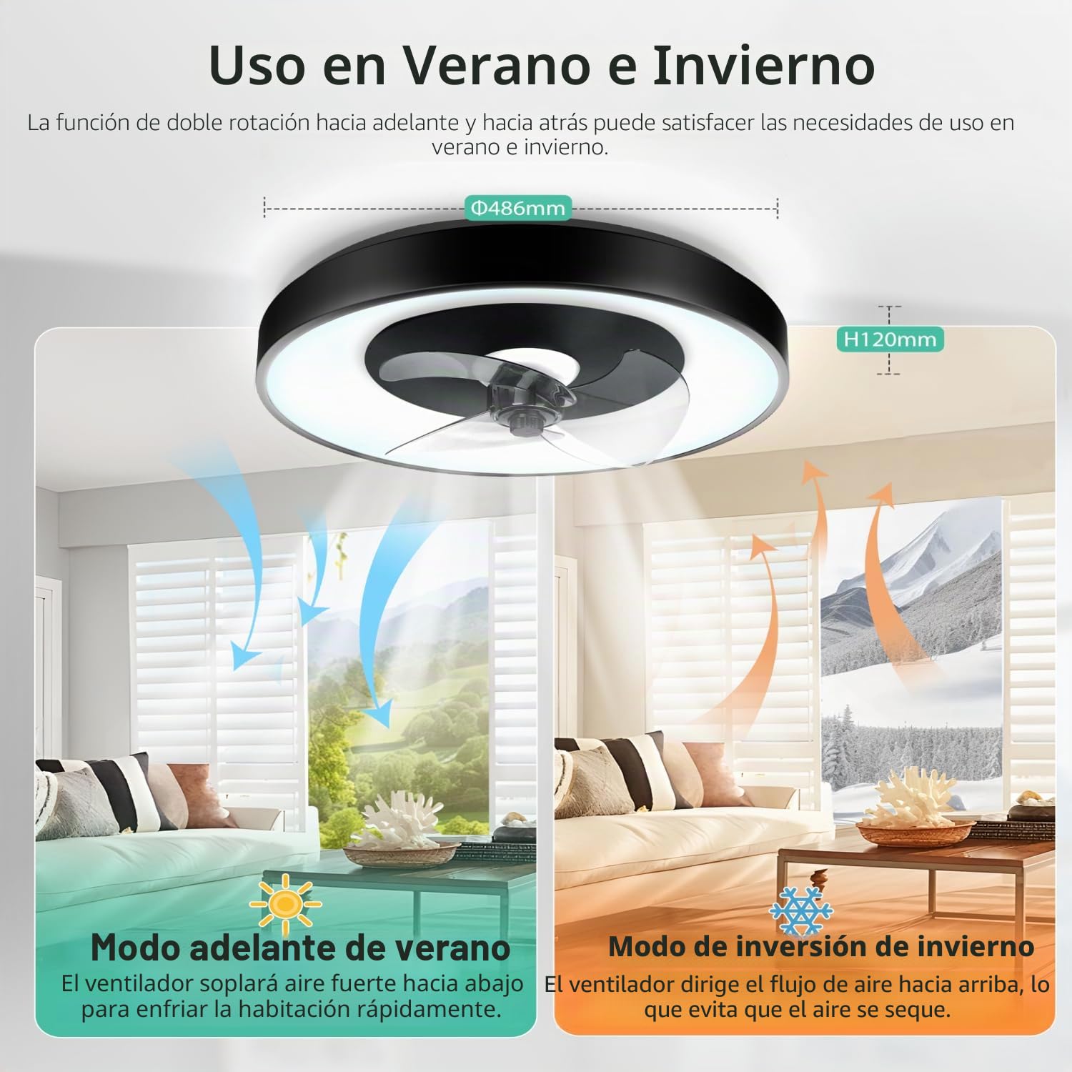 Aigostar Ventilador Techo Alexa, 40W, 4400LM, 2700K-6500K Regulable, 6 Velocidades, 50CM - Ventilador de Techo Wifi con Mando a Distancia y Gateway, para Sala de Estar, Dormitorio