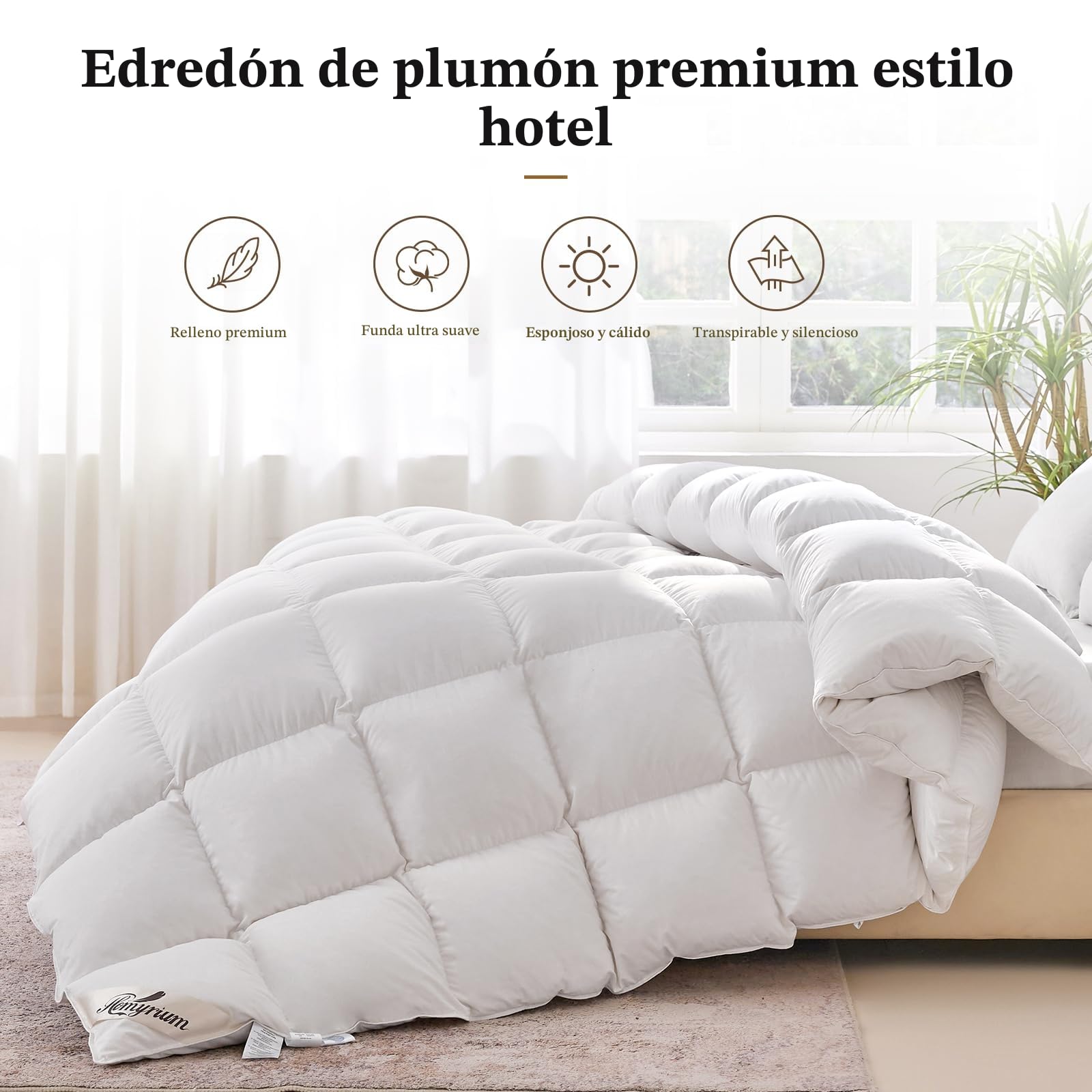 Homyrium Edredon Cama 135/150 de Plumón Nordico Relleno Nordico 400 gr/m² Cama 150 Edredón de Plumas 240x220cm para Todas Las Estaciones, Lavable, Transpirable,Certificado Oeko-Tex y RDS
