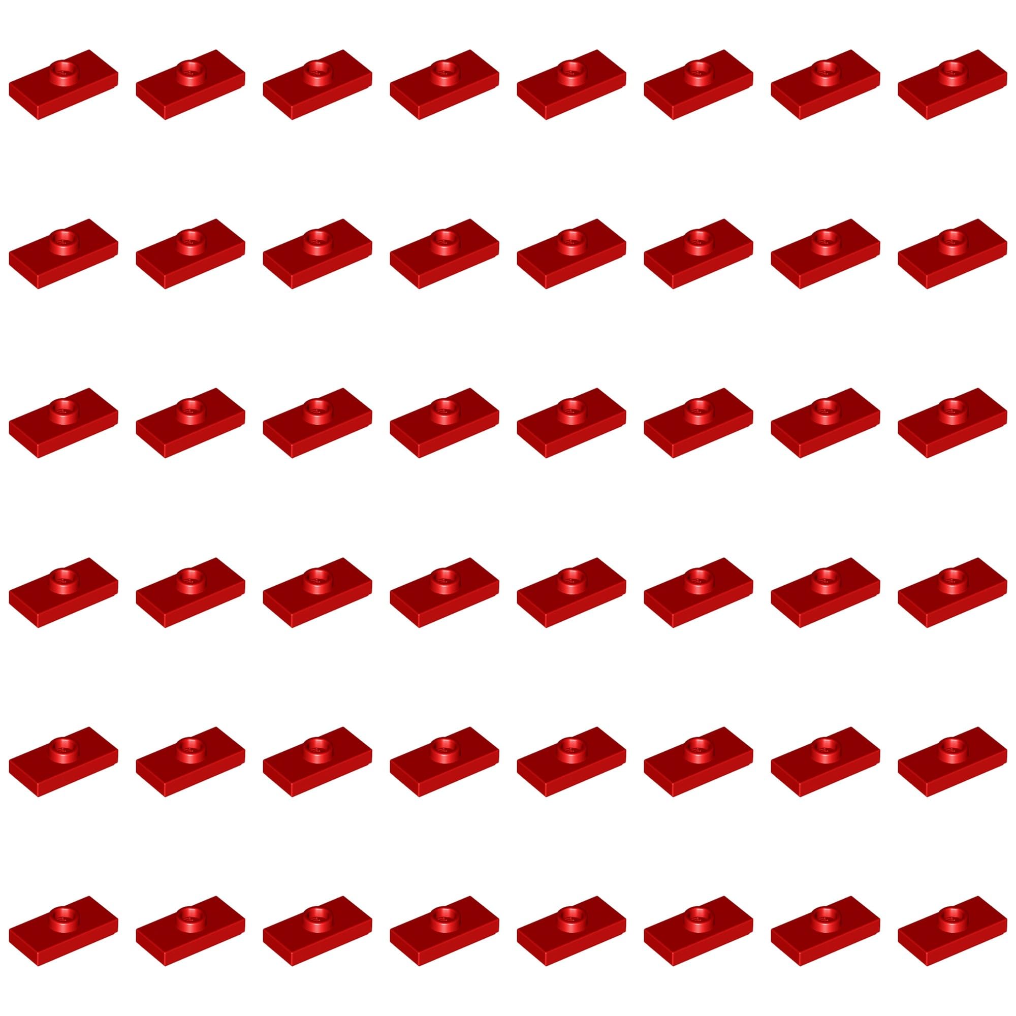 LEGO Modified 1 x 2 with 1 Stud with Groove and Bottom Stud Holder (Jumper), Part 15573 (Red, 10, Bricks)