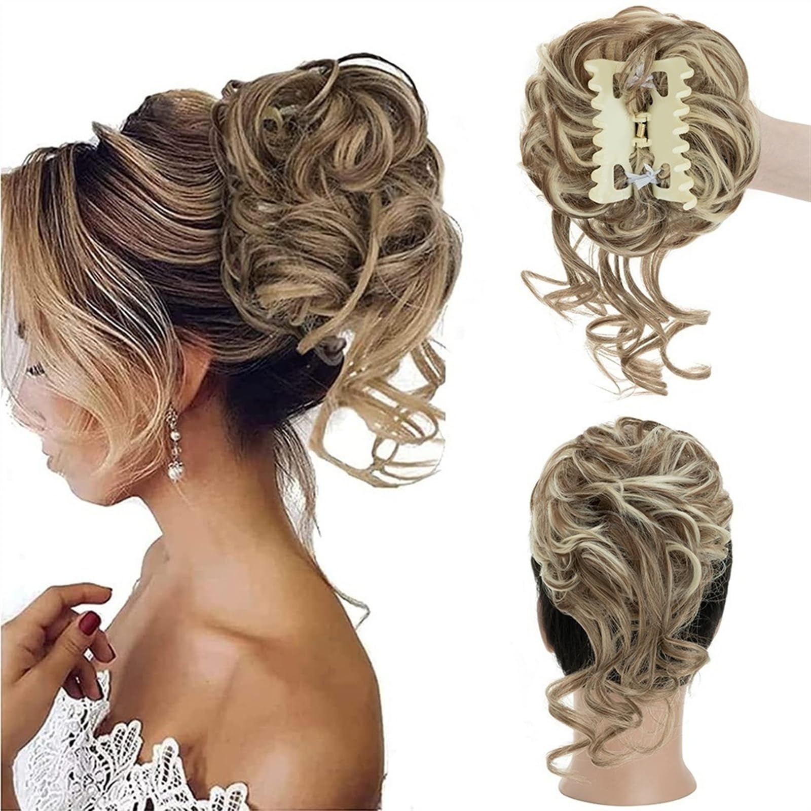 Dutt-Haarteile für Frauen, synthetischer Dutt-Klauen-Chignon für Frauen, unordentliche, lockige Haar-Dutt-Teile, Clip-in-Pferdeschwanz-Haarverlängerungen, flauschige natürliche falsche Pferdeschwanz