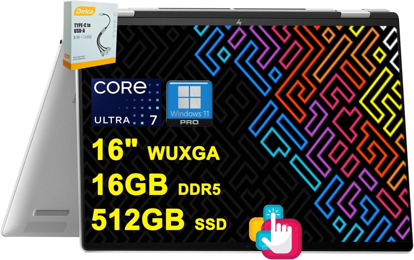 HP Envy x360 2-in-1 AI PC Laptop | 16" WUXGA Touch | Intel 12-core Ultra 7 155U (>i7-1335U) | 16GB DDR5 512GB SSD | Backlit Thunderbolt Poly Studio Privacy Camera Win11Pro w/DLCA Accessory