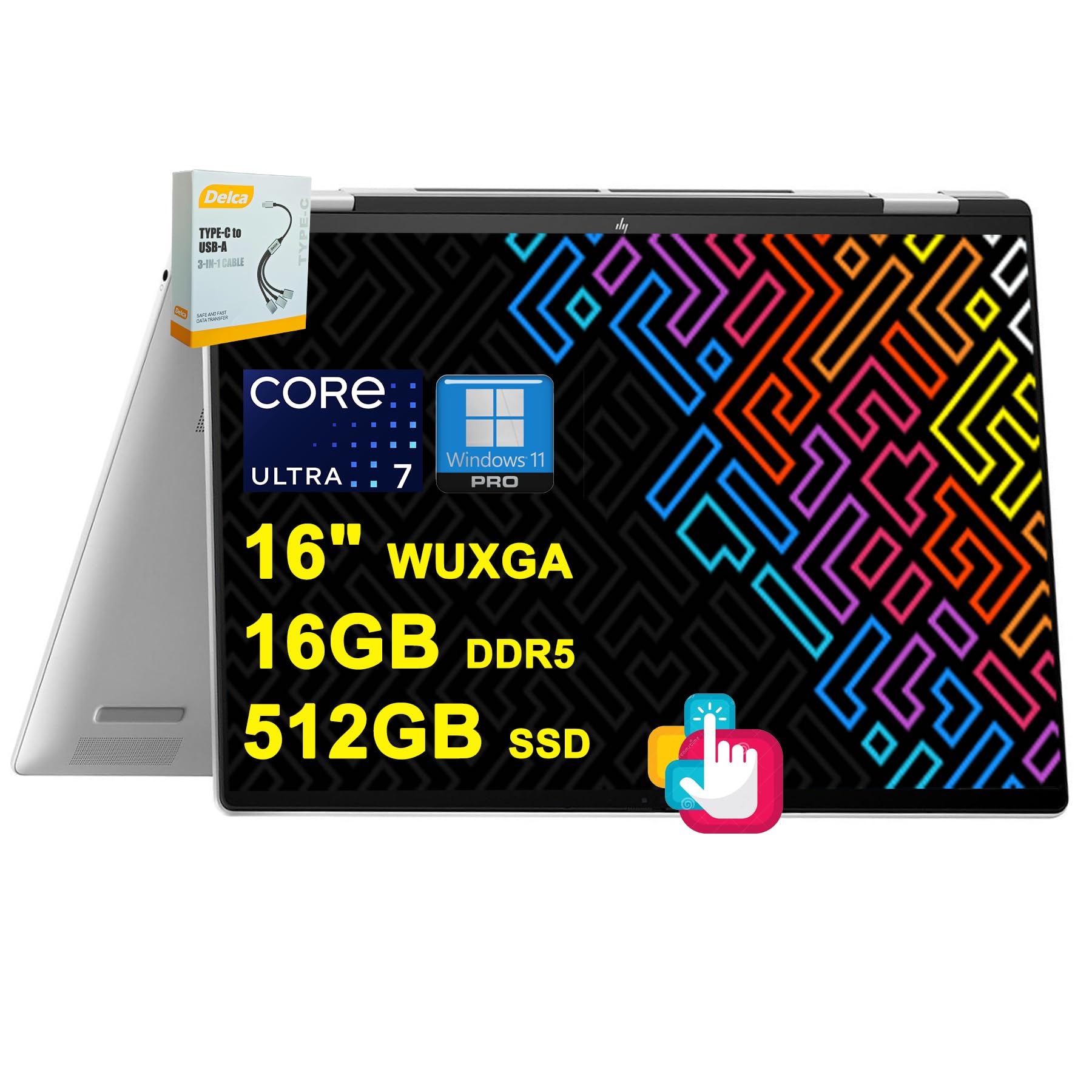 HP Envy x360 2-in-1 AI PC Laptop | 16" WUXGA Touch | Intel 12-core Ultra 7 155U (>i7-1335U) | 16GB DDR5 512GB SSD | Backlit Thunderbolt Poly Studio Privacy Camera Win11Pro w/DLCA Accessory