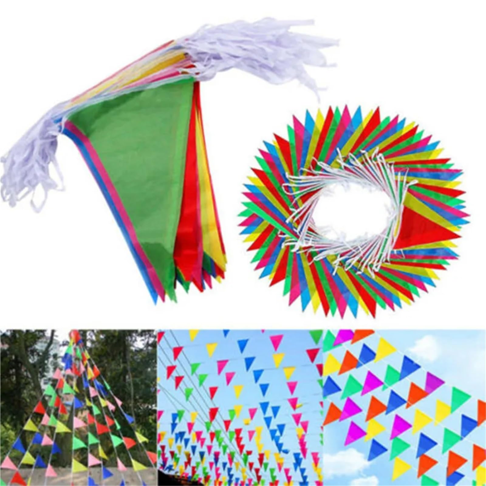 Baner z flagami, Baner z chorągiewkami, wielokolorowy, wiele rozmiarów, zestaw 6 nylonowych flag trójkątnych(100.0m150flags)