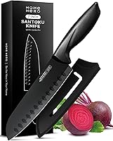 Home Hero 2 Pack 7-Inch Santoku Knives with Sheath - Razor-Sharp High Carbon Stainless Steel, Ergonomic Handle for Veggies, Meat & Fish (Black)