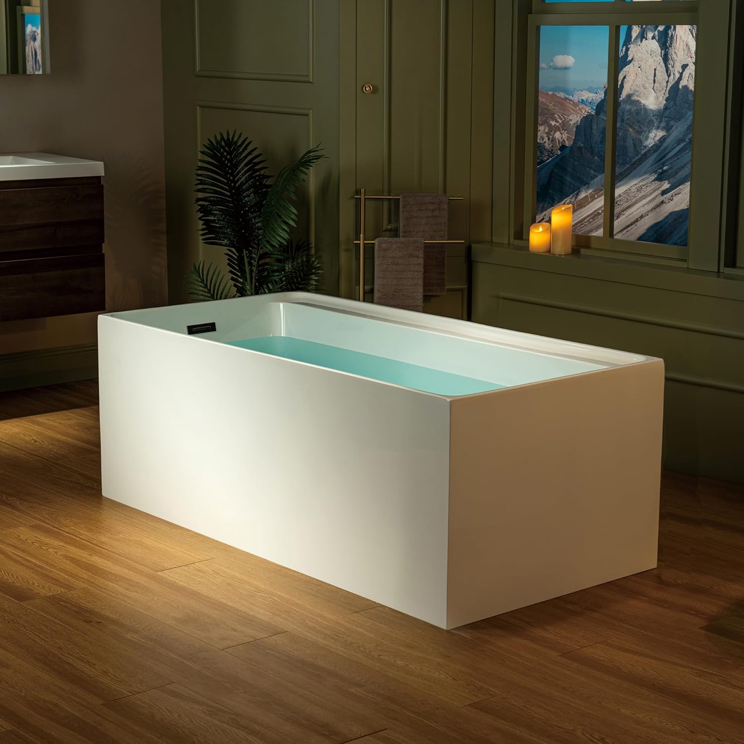 WOODBRIDGE 59" L x 29-1/2" W Freestanding Contemporary Soaking Bathtub with Matte Black Drain & Overflow, White, B5910-MB
