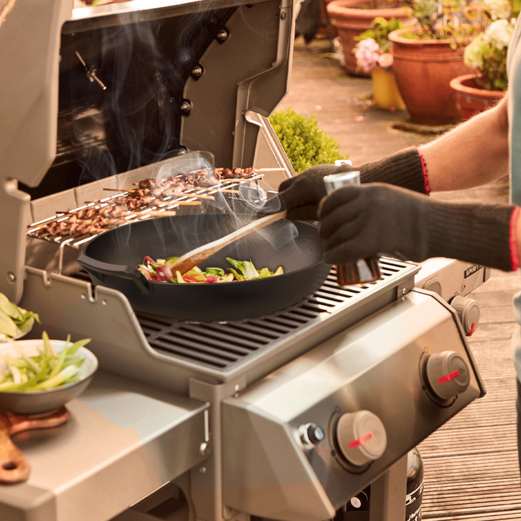 Weber Wok Gas Grill Smoker Attachment Cast Iron Wok 18 Inch Cast