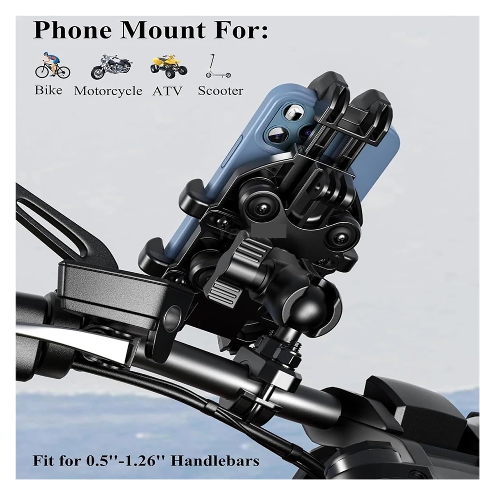 Soporte Manillar Soporte Teléfono con Amortiguador Vibraciones Antivibración Manillar Bicicleta Scooter Compatible Modelos 5,4 A 7,2 Pulgadas Soporte Teléfono Moto(Rearview Mirror)