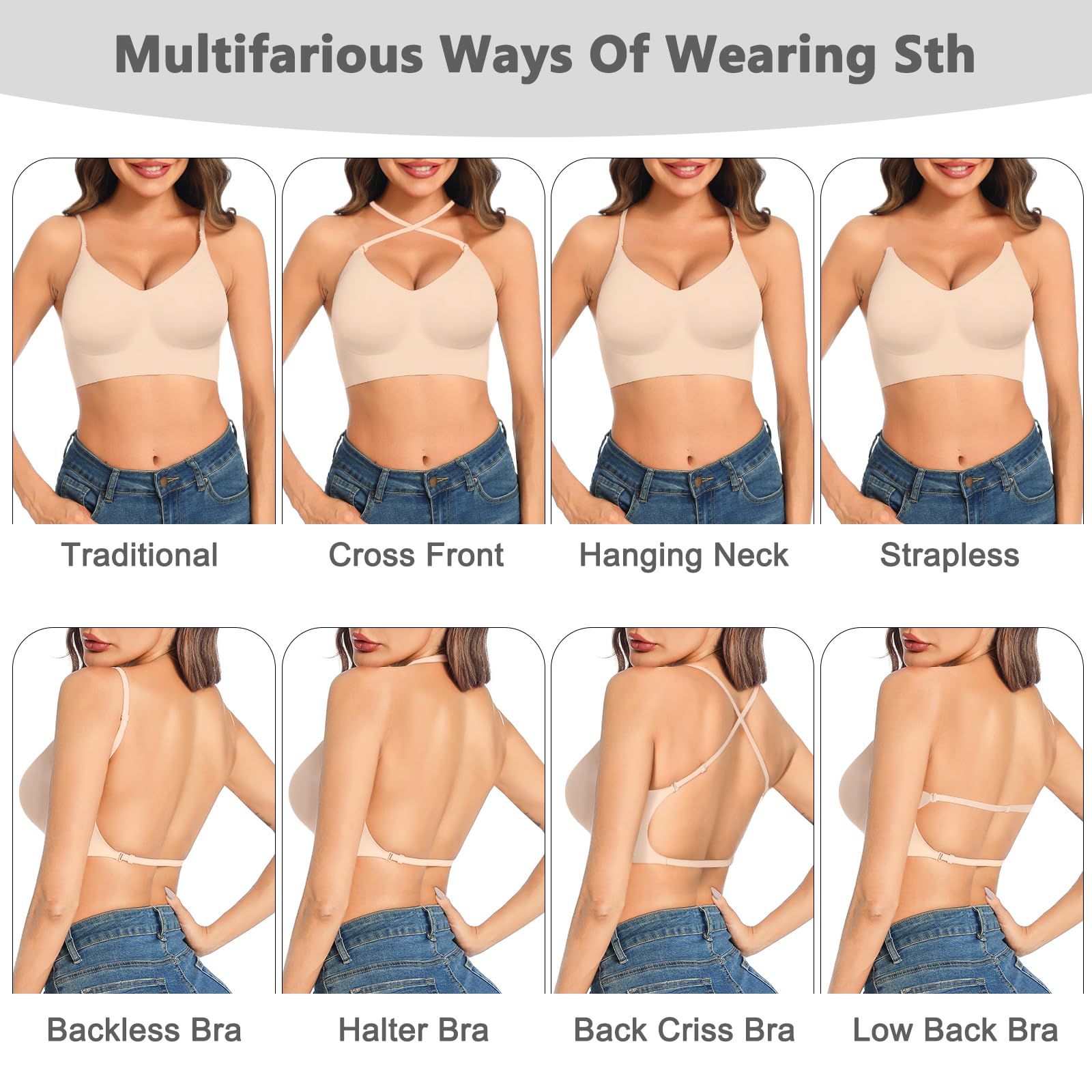 Sujetador Básico para Mujer sin Aros Push up con Tirantes Regulables Multi-Wear