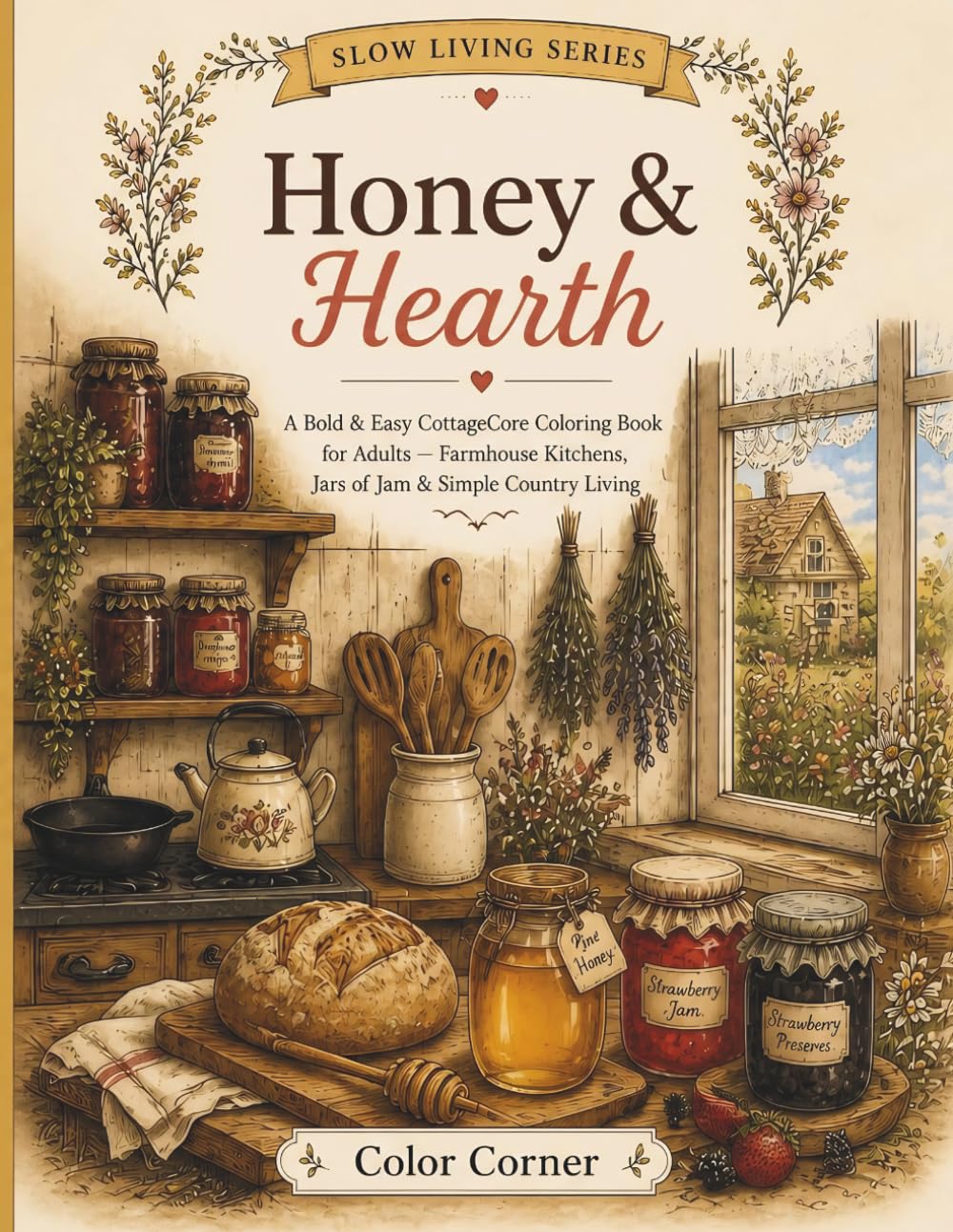 Honey & Hearth: A Bold & Easy CottageCore Coloring Book for Adults — Farmhouse Kitchens, Jars of Jam & Simple Country Living (Slow Living Series)