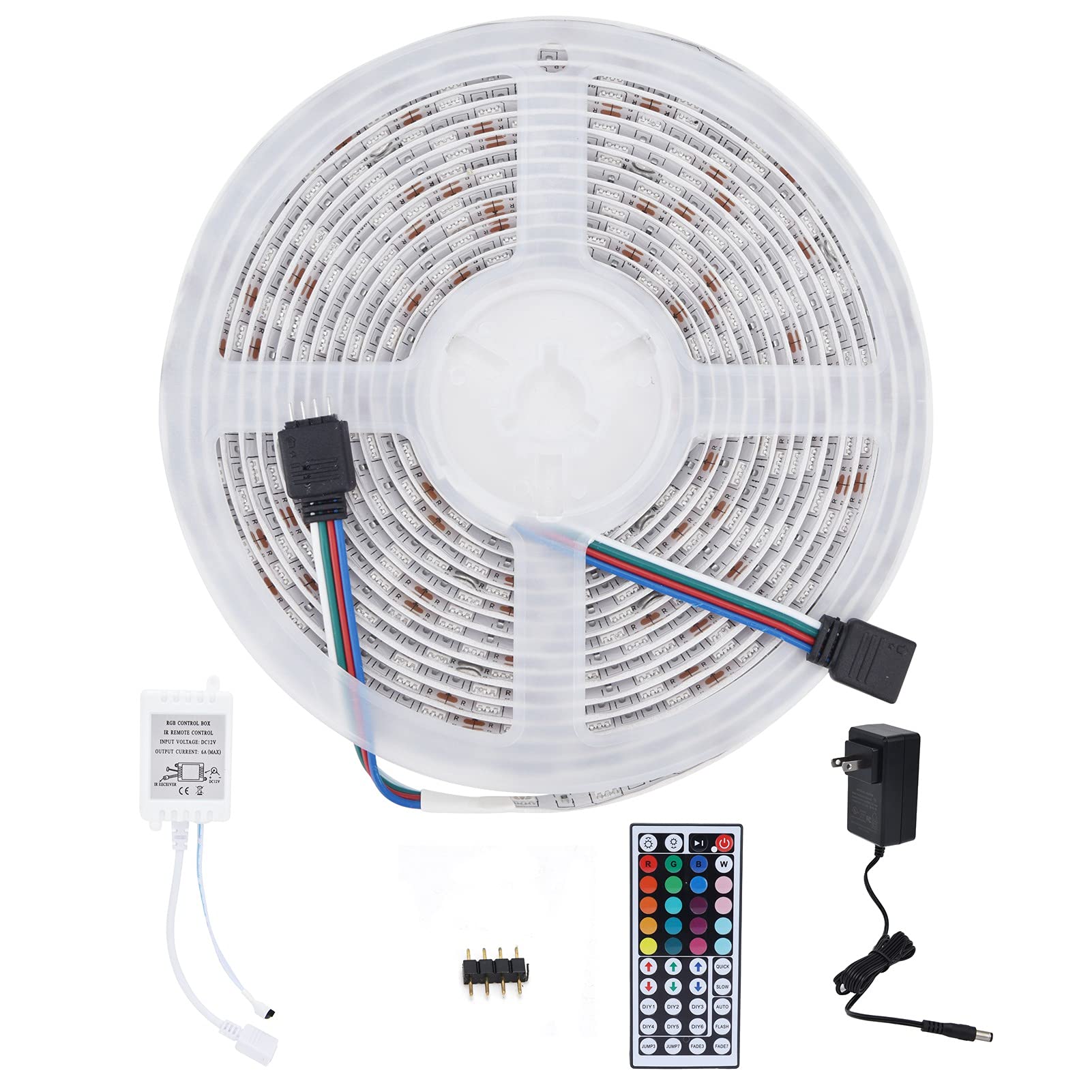 5050 Taśma świetlna RGB Wodoodporna 16,4 stopy, 300 diod LED Elastyczny zestaw taśm LED zmieniający kolor z 44-klawiszowym pilotem, Wodoodporne diody LED do dekoracji świątecznych, Pokój Strona główna