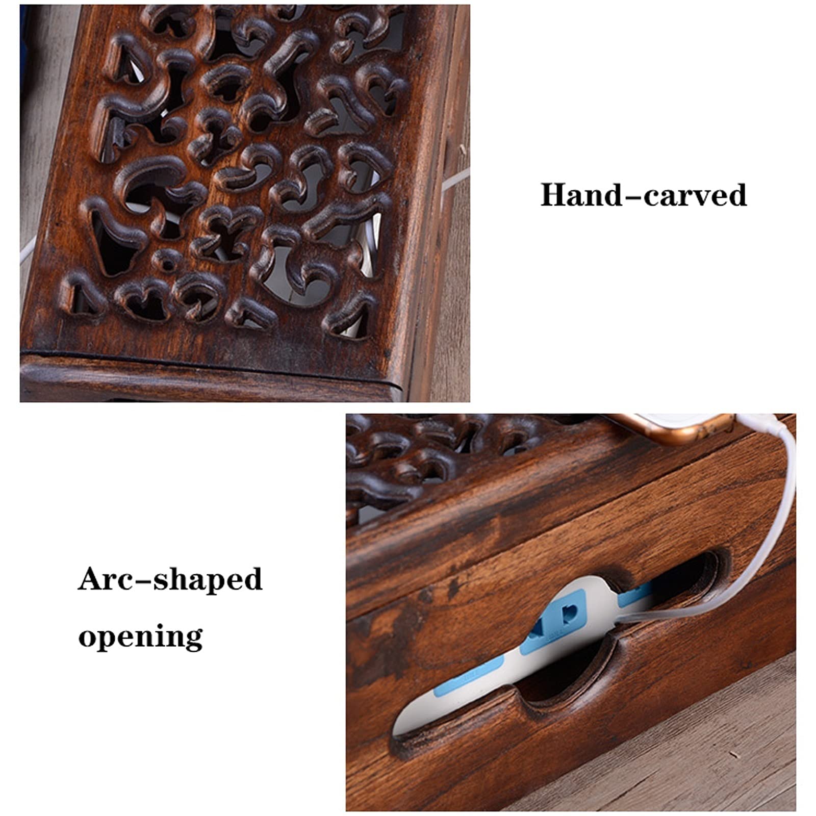 ordenador de cables, Caja de almacenamiento enchufe alimentación Cable grabado a mano madera con tapa abatible, grande for el hogar