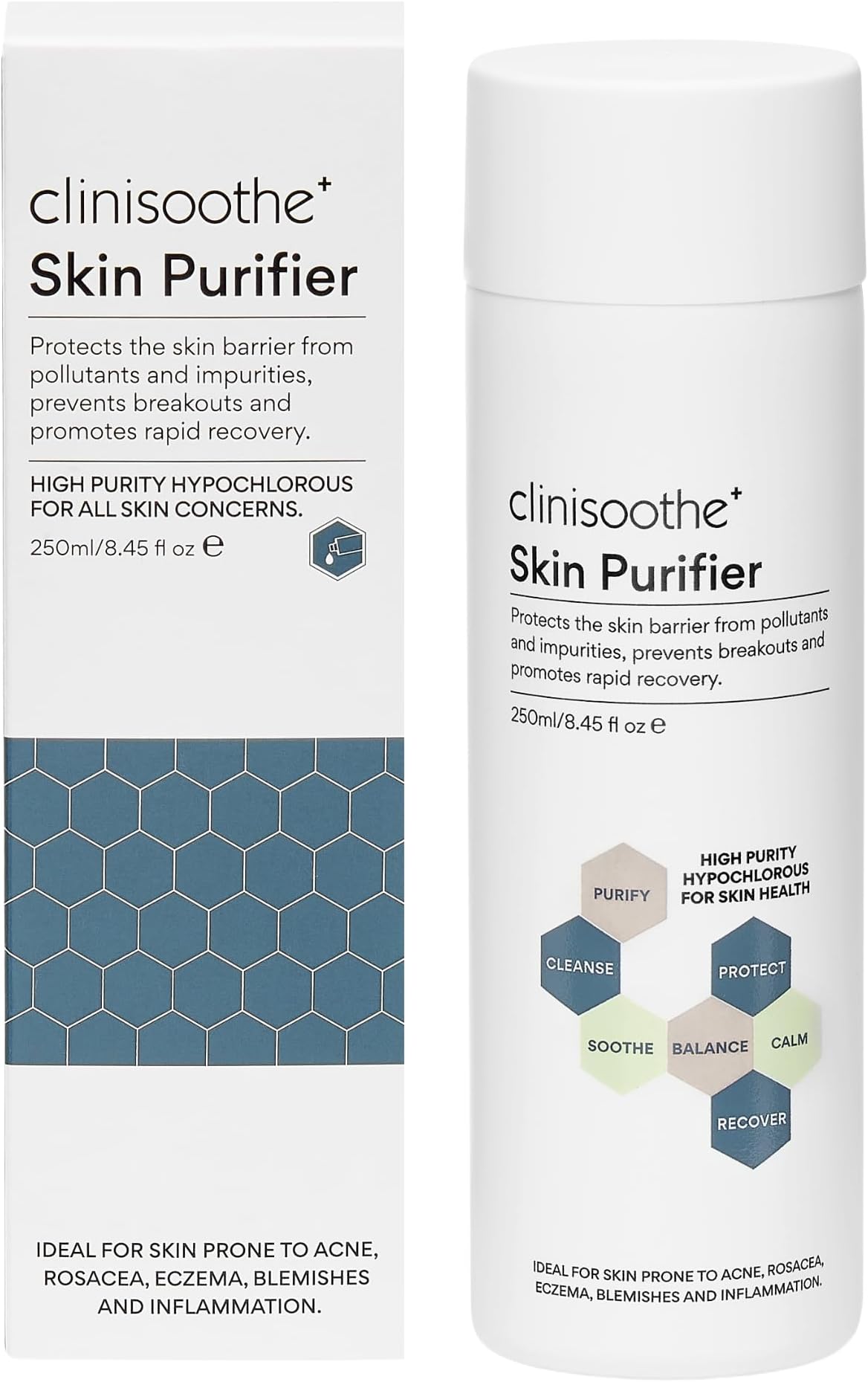 Clinisoothe+ Skin Purifier 250 ml (Pack of 1), Clear - with hypochlorous technology to protect the skin from pollutants and impurities, prevent breakouts and promote rapid recovery