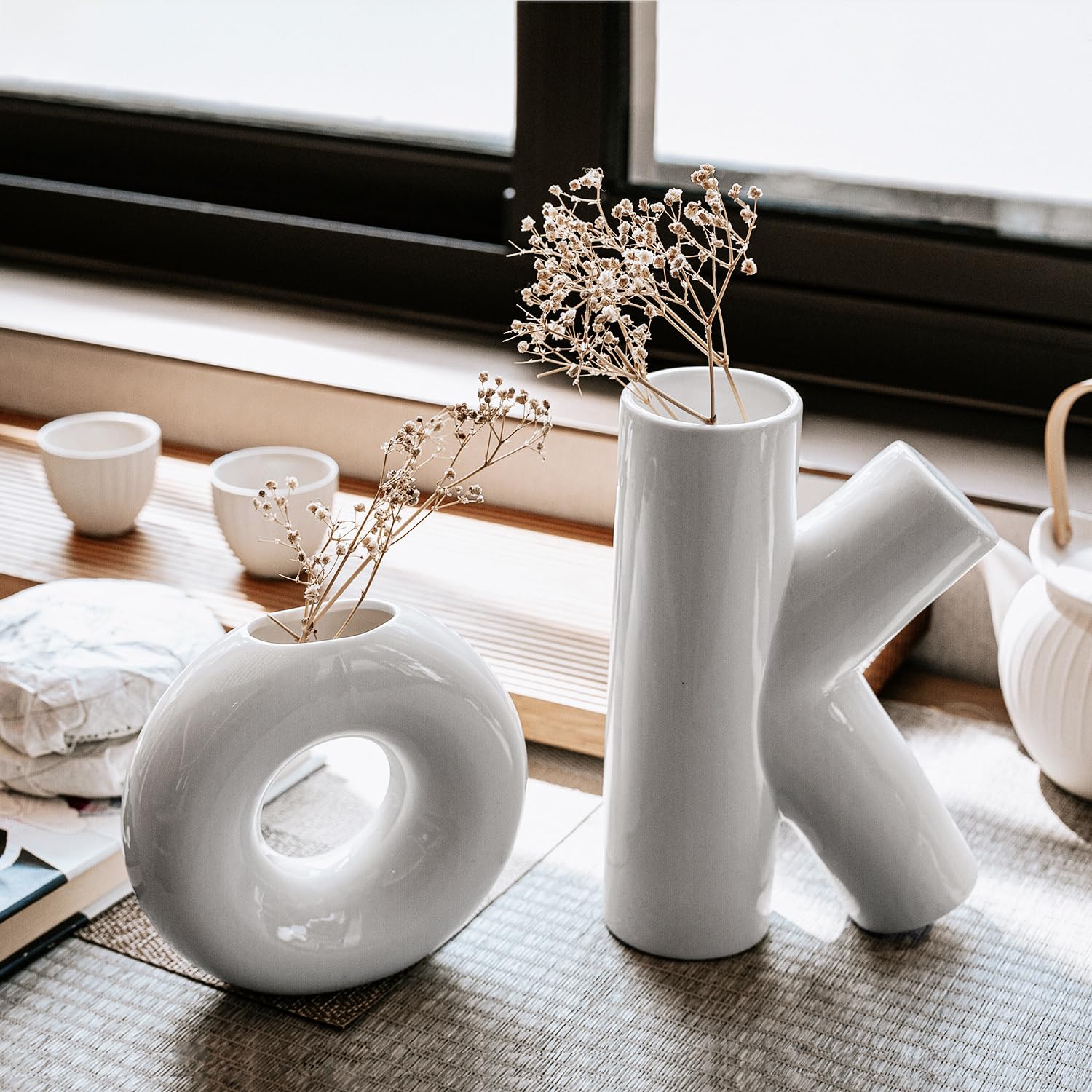 Amazon.co.jp: SANFERGE ホワイトセラミック花瓶 2個セット OK型像
