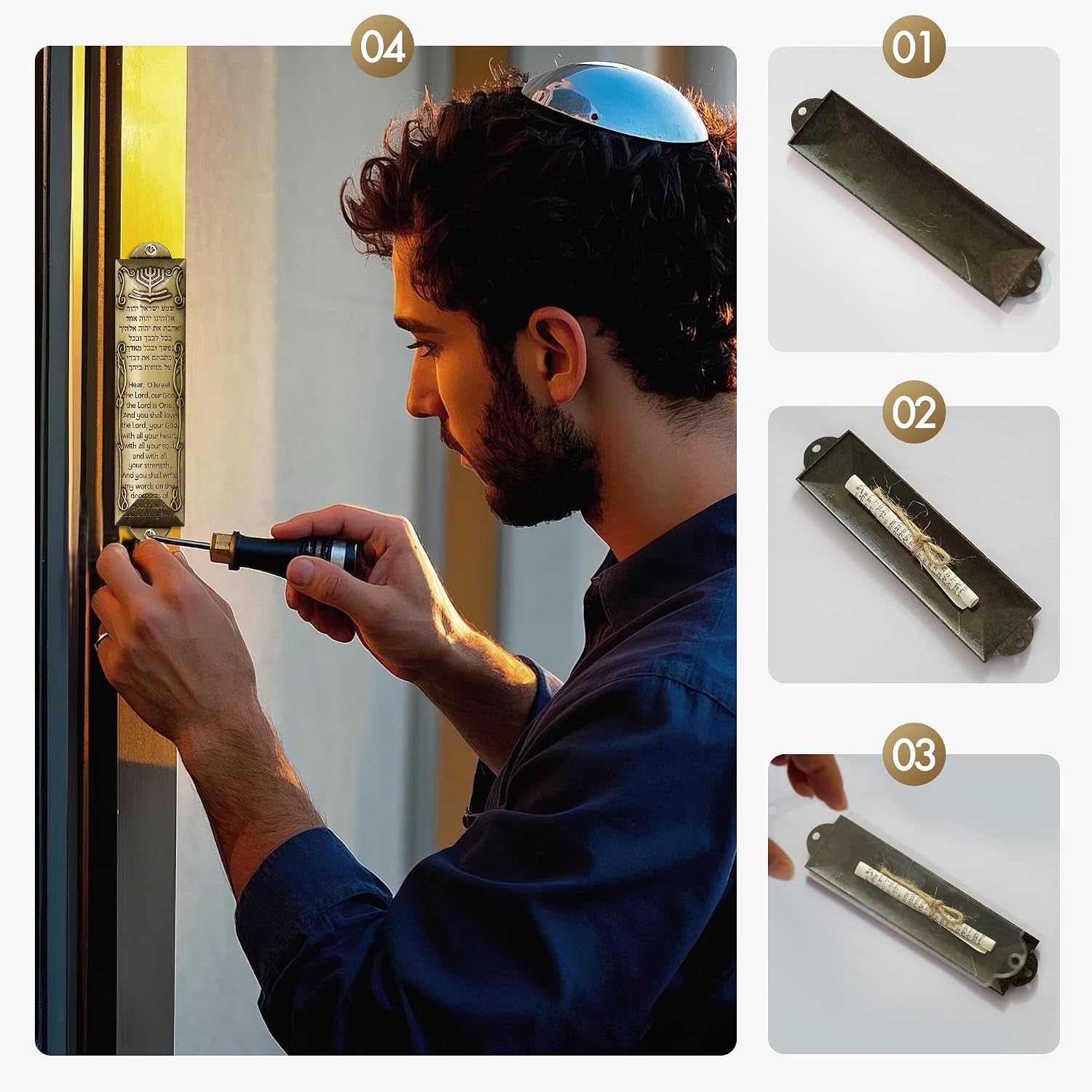 Mezuzah for Door – Easy Installation with Scroll, 5.3" Tall, Features English & Hebrew Scripture, Home Blessing Religious Decor, Perfect Jewish Gift (Fits 4-Inch Scroll), Dark Gold, 3 Packs
