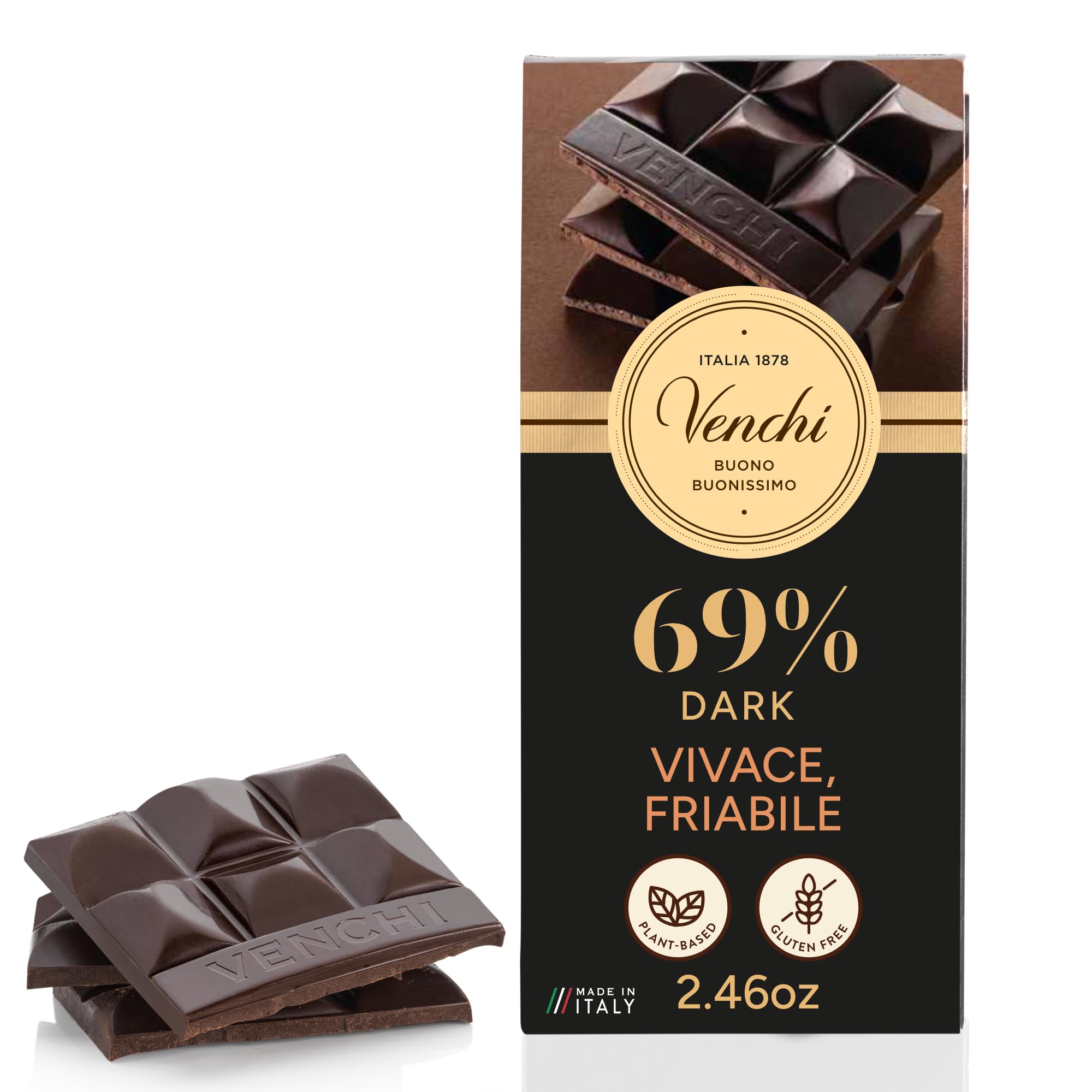 Amazon.com : Venchi - Crunchy 69% Dark Chocolate Bar, 2.46 oz