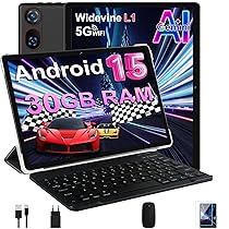 DMOAO Tablet 10 Pollici Android 15 con 30 GB RAM + 2TB ROM Espansione, FHD Tablet con Tastiera e Mouse, 5G Wi-Fi, GPS, Widevine L1, Octa-Core, USB-C, BT 5.0, 6000 mAh, 8MP+5MP, Gemini AI, Nero