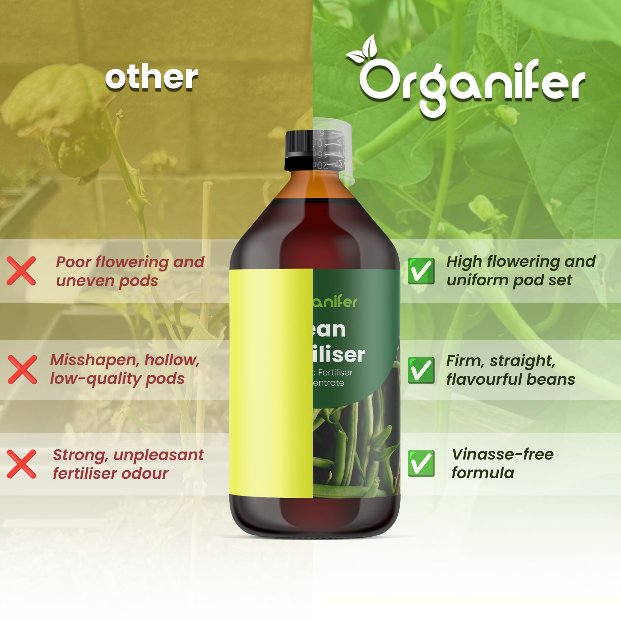 Fertilizante Líquido Para Frijoles - 10L - NPK 2-1-8 | Fertilizante Para Plantas Sanas Y Cosechas Abundantes - Favorece Raíces Y Floración - Organifer