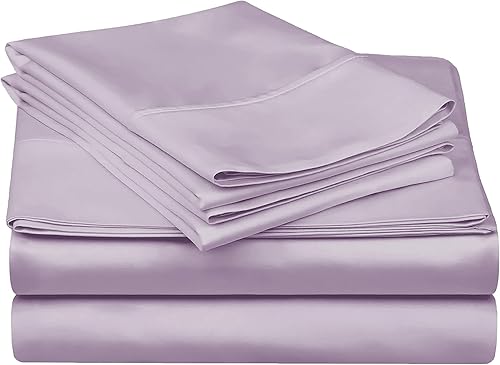 Miniatura 1 de Juego de sábanas de 4 piezas de 800 hilos, 100% algodón, color lavanda, tamaño King, algodón peinado de fibra larga, sábana con funda de almohada