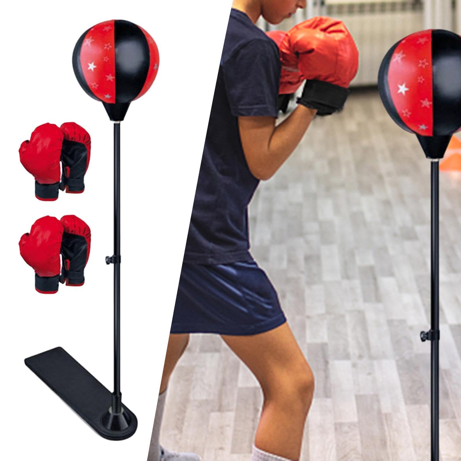 Guantoni da boxe per bambini, palla da boxe con supporto, altezza | regolabile, durevole, per bambini, sacco da Taekwondo, palla da allenamento con supporto per guantoni da