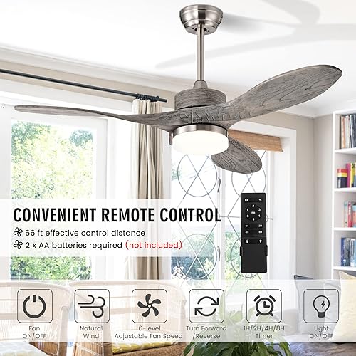 Miniatura 4 de GOFLAME Ventilador de techo de 48 pulgadas con luz LED, ventilador de techo reversible para interiores con motor de CC, 6 velocidades de viento, 3