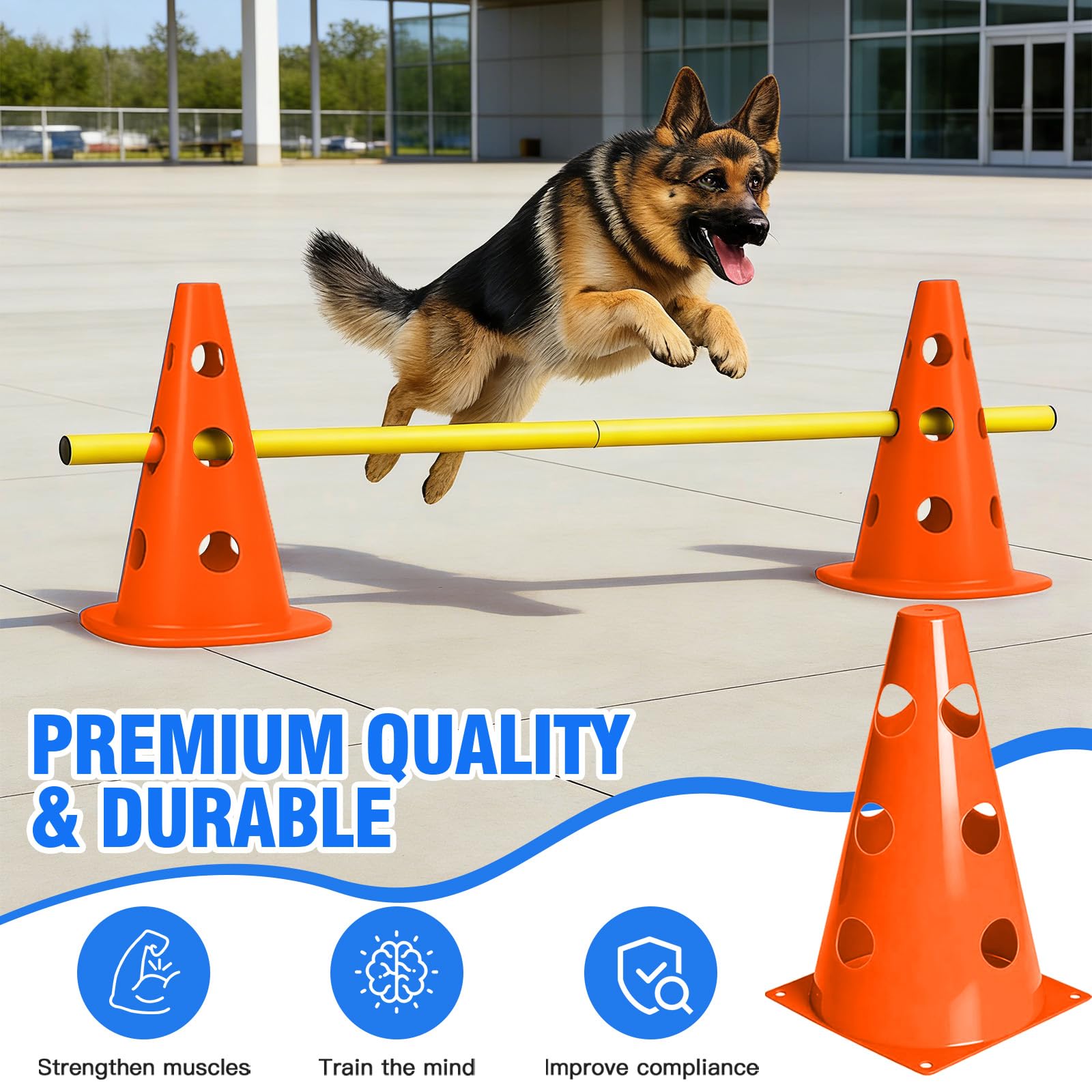 Agility Set Perros – 10 conos + 5 barras, 23 cm de altura, perro Cavaletti para entrenamiento de coordinación, juego de agilidad para perros versátil, también para paseos de caballos de