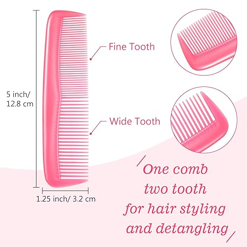 Miniatura 3 de Leinuosen Juego de 12 peines para el cabello, peine de plástico con bolsillo para dientes finos para mujeres y hombres, Peines para Cabello (rosa)