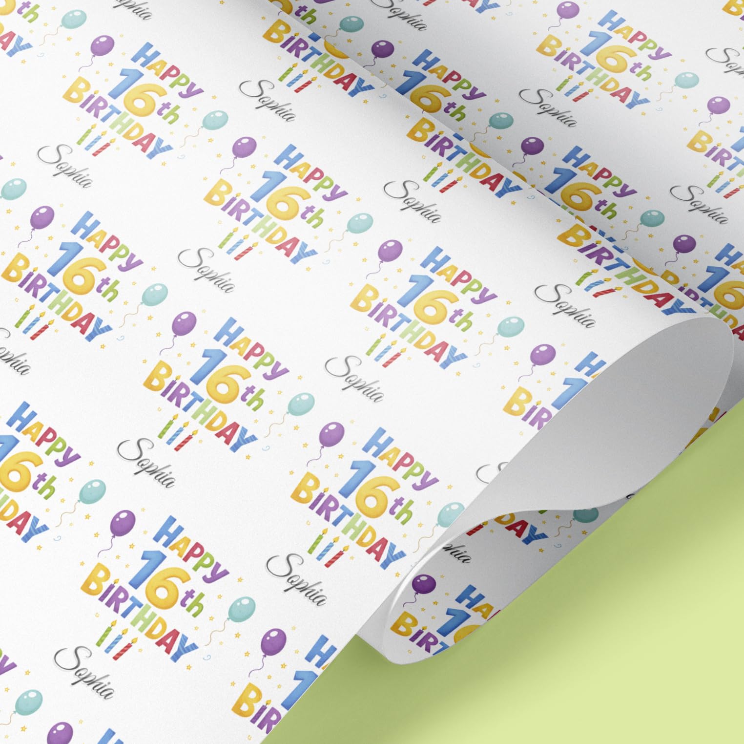 Personalised Birthday Wrapping Paper Any Name & Age Custom Happy Birthday Gift Wrap Premium Quality 100gsm Paper 61cm Wide Rolled Not Folded Colourful Balloons & Candles UK Made (4mt)