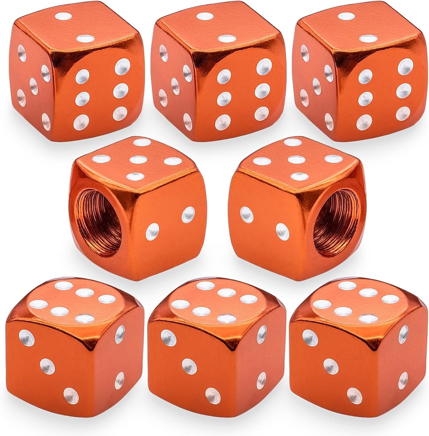 WOMGKDA 4PC Aluminium Dice Design Tire Valve Stem Caps, Universal Aluminium Alloy Dustproof Caps for Car, SUV, Truck, Motorcycle and Bicycle Wheels, Orange, 8 PCS
