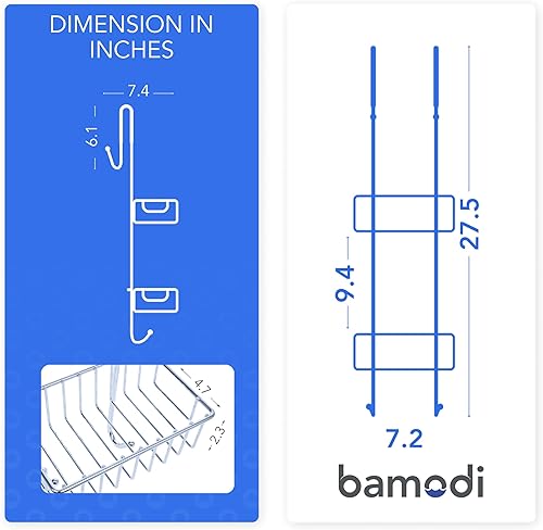 Miniatura 3 de Bamodi Organizador de ducha para colgar  2 niveles sobre puerta cromado  No requiere taladros  Se adapta a mamparas de ducha de hasta 0.78 pulgadas