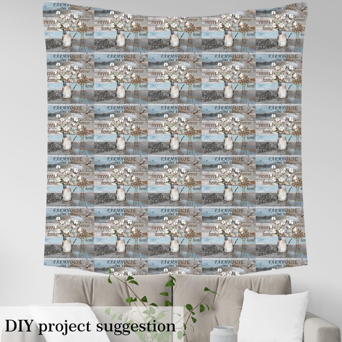 Erosebridal Cotton Print Decorative Fabric,Rustic Farm Indoor Outdoor Fabric,Vintage Wood Fabric by The Yard,Farmhouse Lodge Waterproof Fabric,Country Style Upholstery Fabric for Chairs Sofa,5 Yards