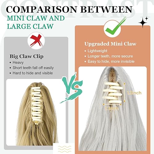 Miniatura 3 de Extensión de cola de caballo de 18 pulgadas de largo, rizado, ondulado, clip en aspecto natural, extensión de pelo sintético para mujer, color gris